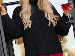 Vivienne Black Cable Knit Turtleneck Sweater