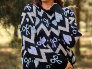 Annie Joy Black Blue Grey Hearts and Bows Sweater