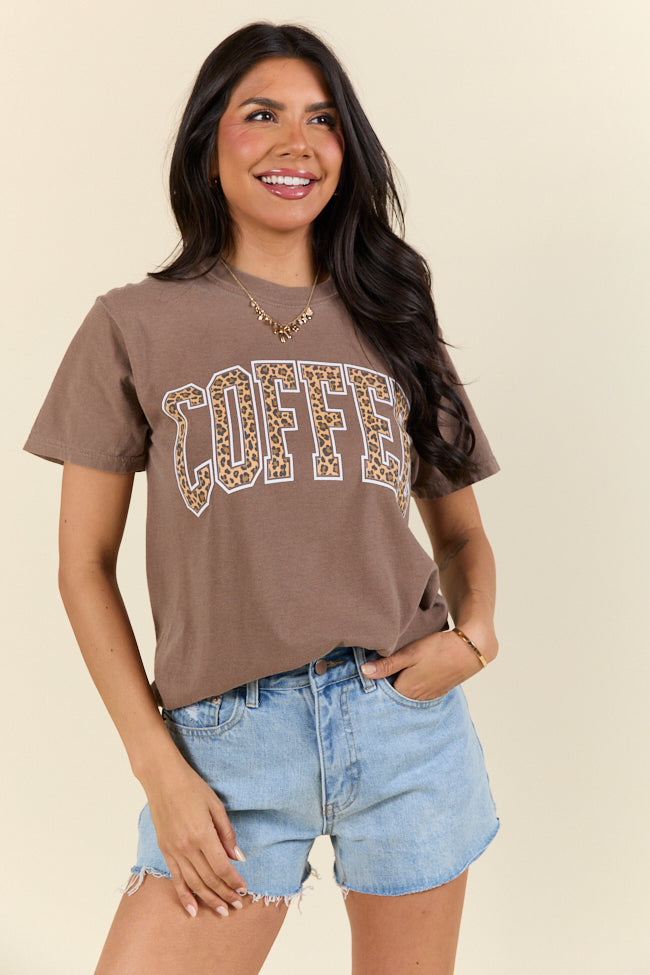 Coffee Leopard Print Brown Graphic Tee