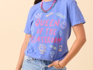 Queen Of The Classroom Blue Graphic Tee