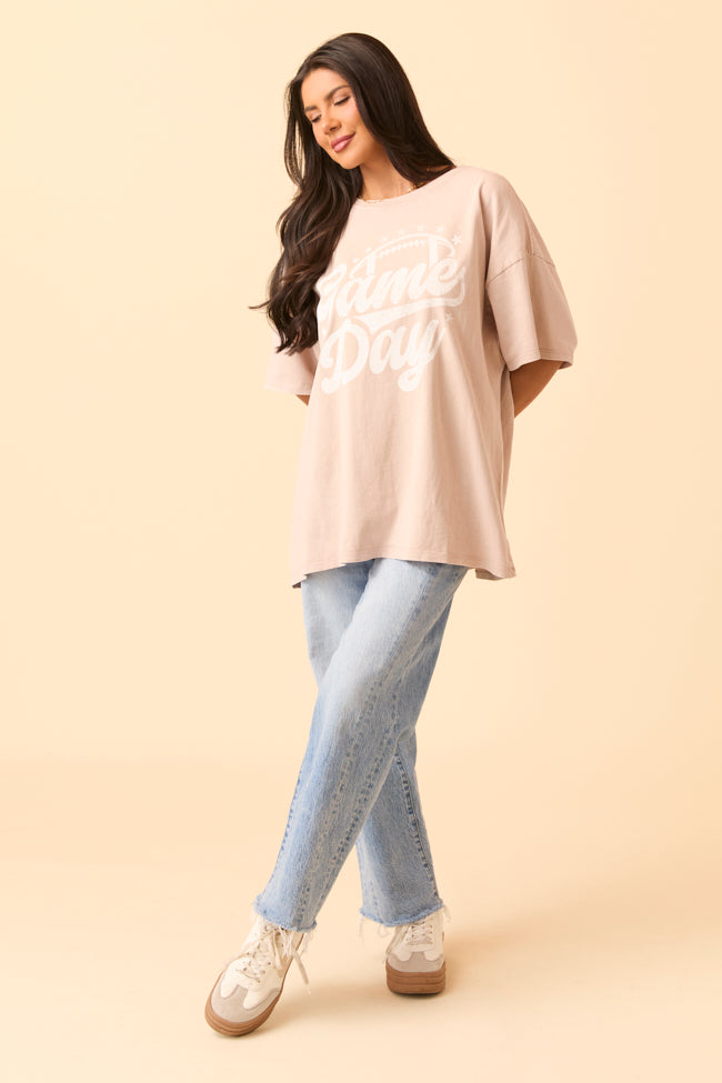Game Day Script Taupe Oversized Graphic Tee - Image 3