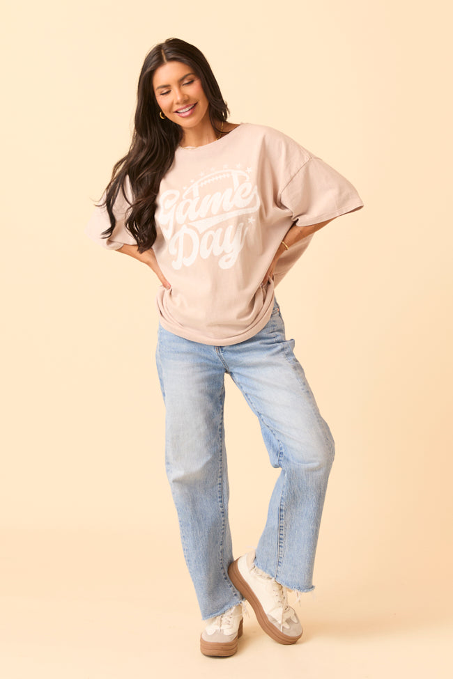 Game Day Script Taupe Oversized Graphic Tee - Image 4