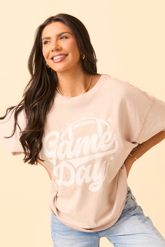 Game Day Script Taupe Oversized Graphic Tee - Image 2