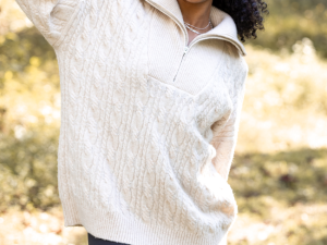 Chismer Beige Cable Knit Zip Up