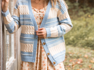 Julia Oversized Striped Blue and Ivory Cardigan