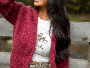 Jannie Burgundy Puff Sleeve Cropped Cardigan