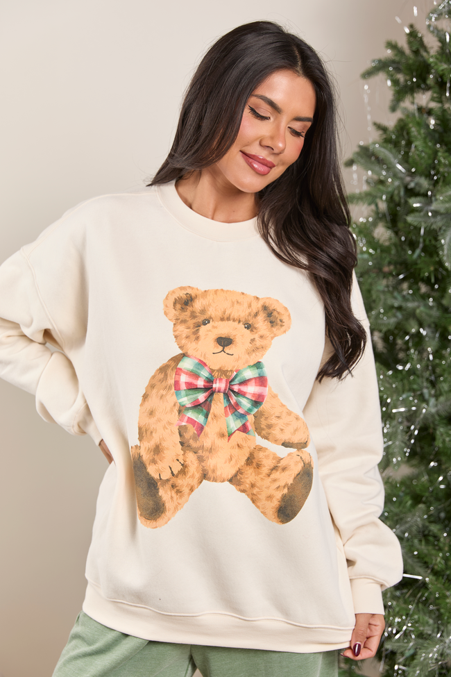 Christmas Vintage Teddy Bear Cream Graphic Sweatshirt - Image 2