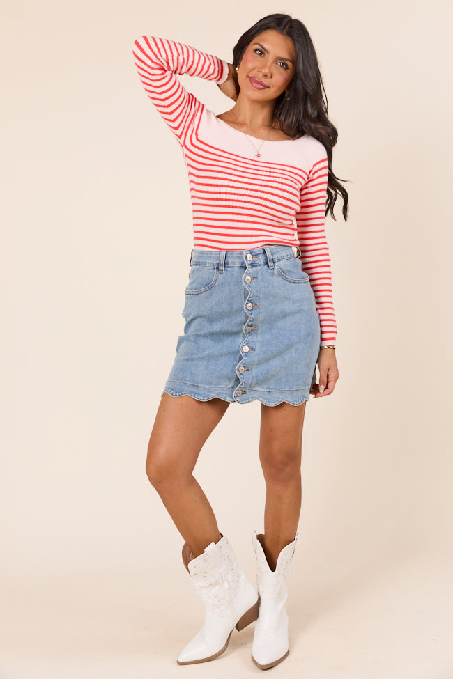 My Favorite Medium Wash Scallop Detail Skirt FINAL SALE - Image 3