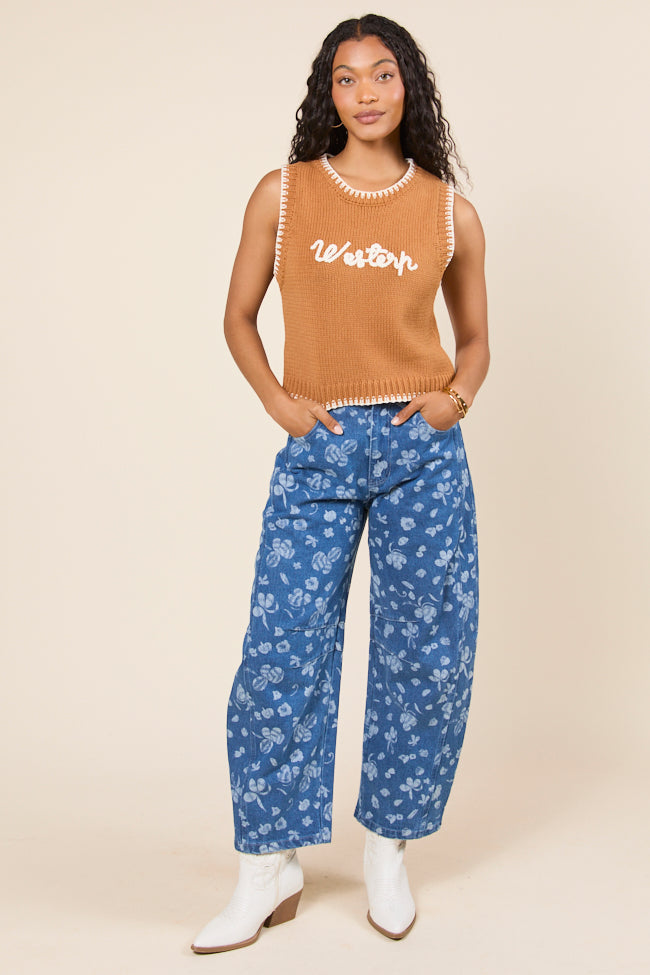 Katie Floral Printed Denim Barrel Jeans - Image 4