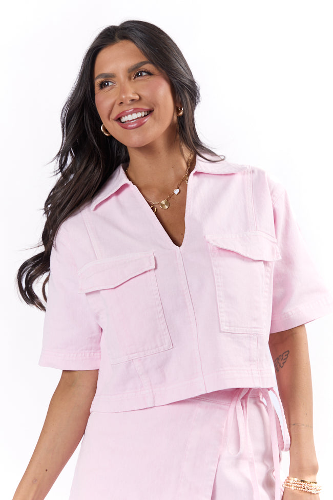 New Ways Soft Pink Cropped Denim Top FINAL SALE - Image 3