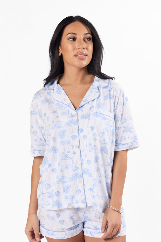 Under the Stars Blue Coastal Toile Short Sleeve Pajama Top FINAL SALE - Image 4