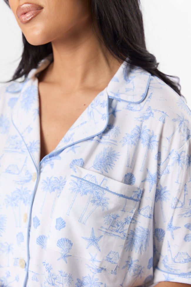 Under the Stars Blue Coastal Toile Short Sleeve Pajama Top FINAL SALE - Image 2