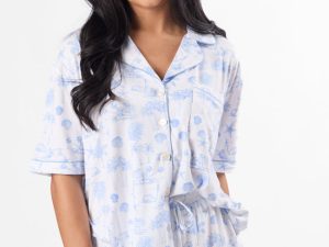 Under the Stars Blue Coastal Toile Short Sleeve Pajama Top FINAL SALE