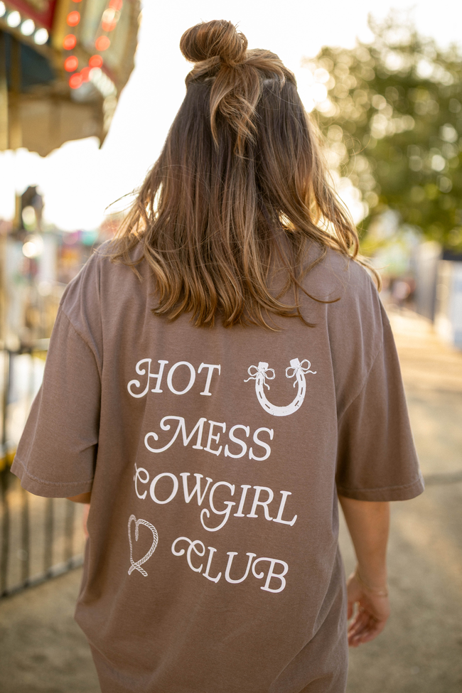 Hot Mess Cowgirl Club Brown Graphic Tee