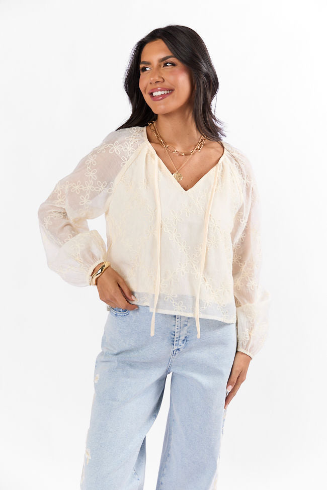 Face The Music Cream Embroidered Blouse FINAL SALE