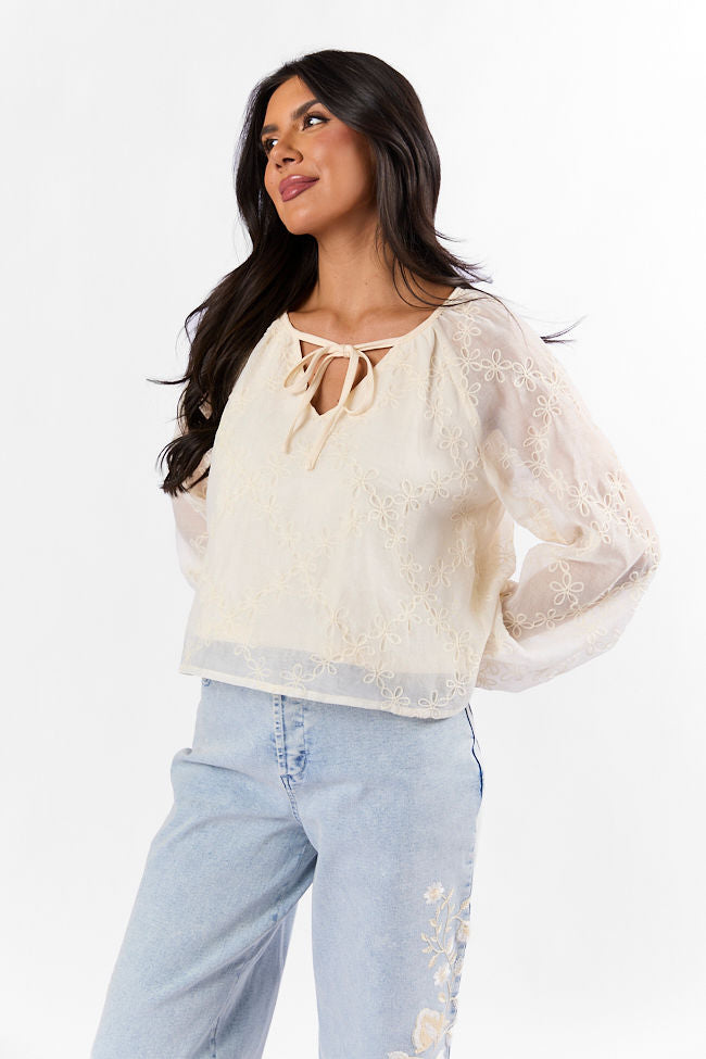 Face The Music Cream Embroidered Blouse FINAL SALE - Image 3