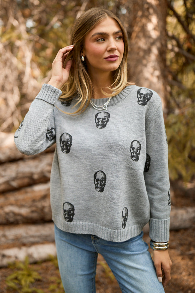 Ramona Grey Skull Print Crewneck Sweater FINAL SALE - Image 4