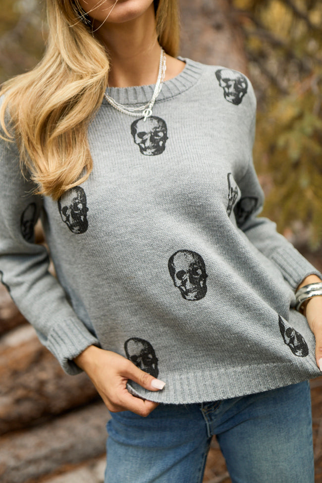 Ramona Grey Skull Print Crewneck Sweater FINAL SALE - Image 2