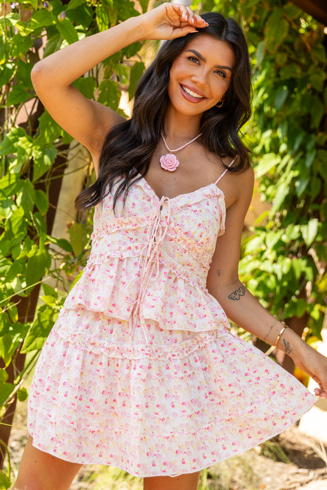 What It Takes Pink Multi Floral Ruffle Tank and Skirt Set FINAL SALE