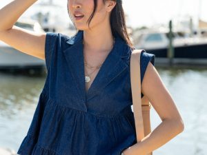 Perfect Aura Dark Wash Denim Collared Tank FINAL SALE