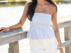 Always Captivating Blue Gingham Strapless Bubble Hem Top FINAL SALE