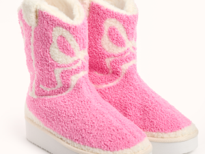 Tyla Pink Bow Shearling Boot Slippers