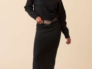 Jamie Black Sweater Turtleneck Skirt Set