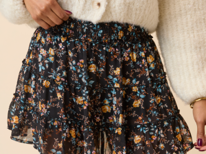 Through The Garden Black Multi Floral Skort