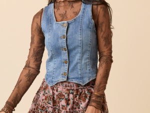 Soraya Brown Mock Neck Lace Layering Blouse