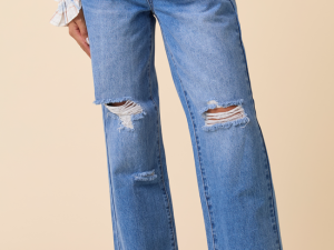 Ariel Medium Wash Distressed Wide Leg Jeans