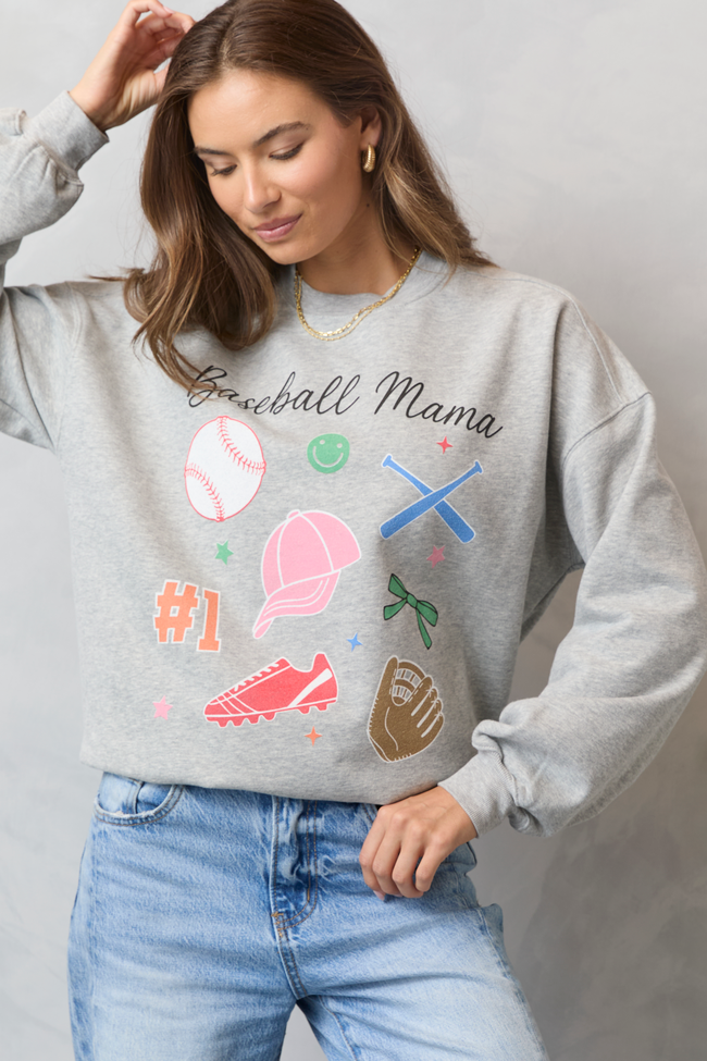 Baseball Mama Icons Light Grey Graphic Sweatshirt - Image 4