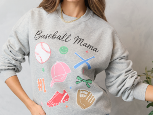 Baseball Mama Icons Light Grey Graphic Sweatshirt