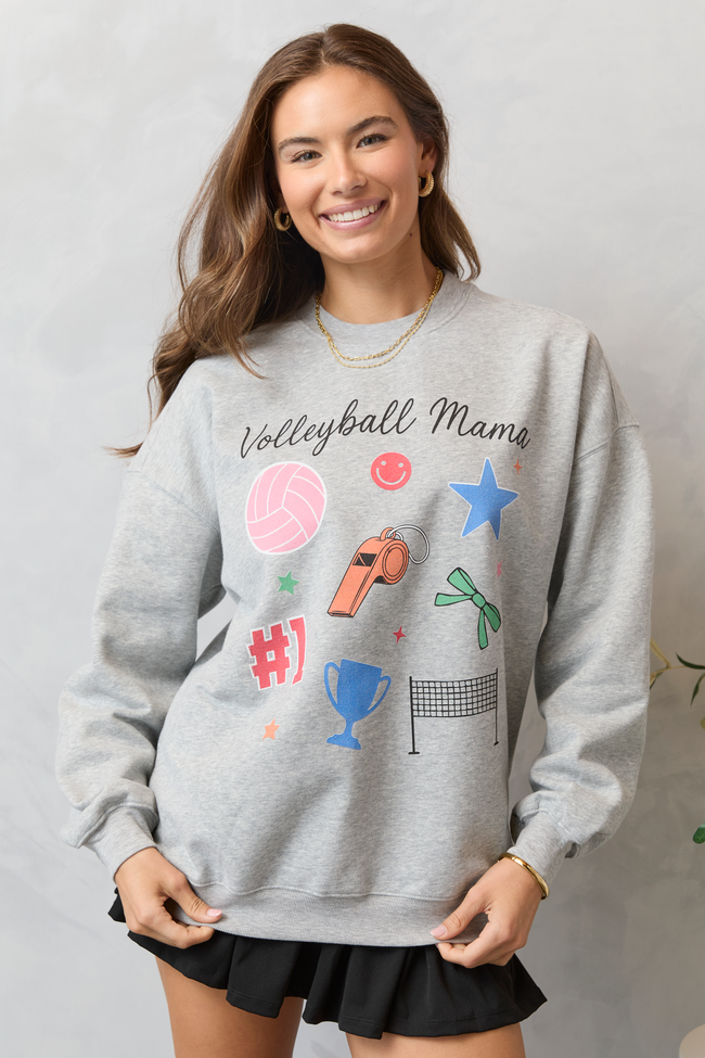 Volleyball Mama Icons Light Grey Graphic Sweatshirt - Image 4