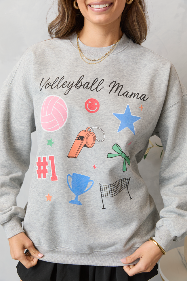 Volleyball Mama Icons Light Grey Graphic Sweatshirt - Image 2