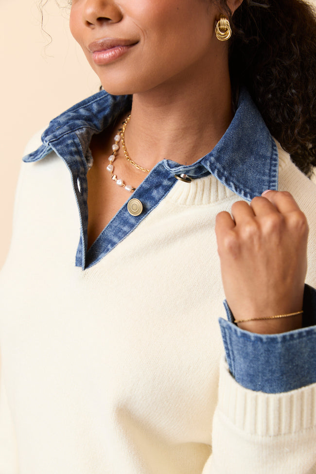 Cecil Ivory And Denim Collared Sweater - Image 8