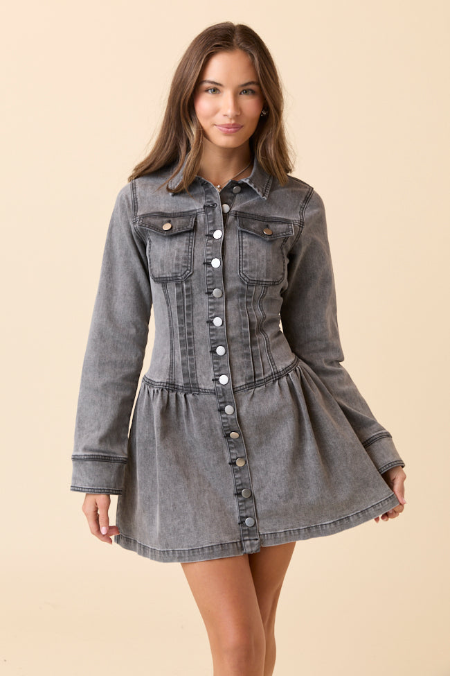 My Favorite Black Long Sleeve Button Front Mini Dress - Image 3