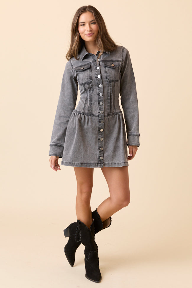 My Favorite Black Long Sleeve Button Front Mini Dress - Image 4