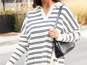 Jurnee Ivory and Black Striped V-Neck Sweater