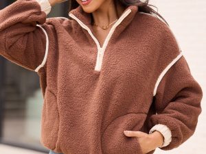 Lacey Brown Half Zip Sherpa Pullover DOORBUSTER