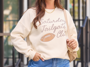 Saturday Tailgate Club Cream Graphic Sweatshirt