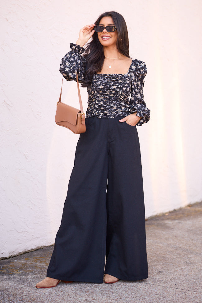 Rebecca Ruched Black Floral Top - Image 2