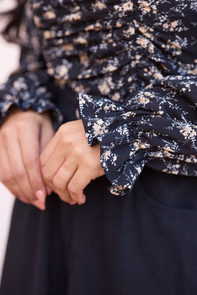 Rebecca Ruched Black Floral Top - Image 5