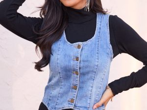 Adalee Denim Scoop Neck Vest