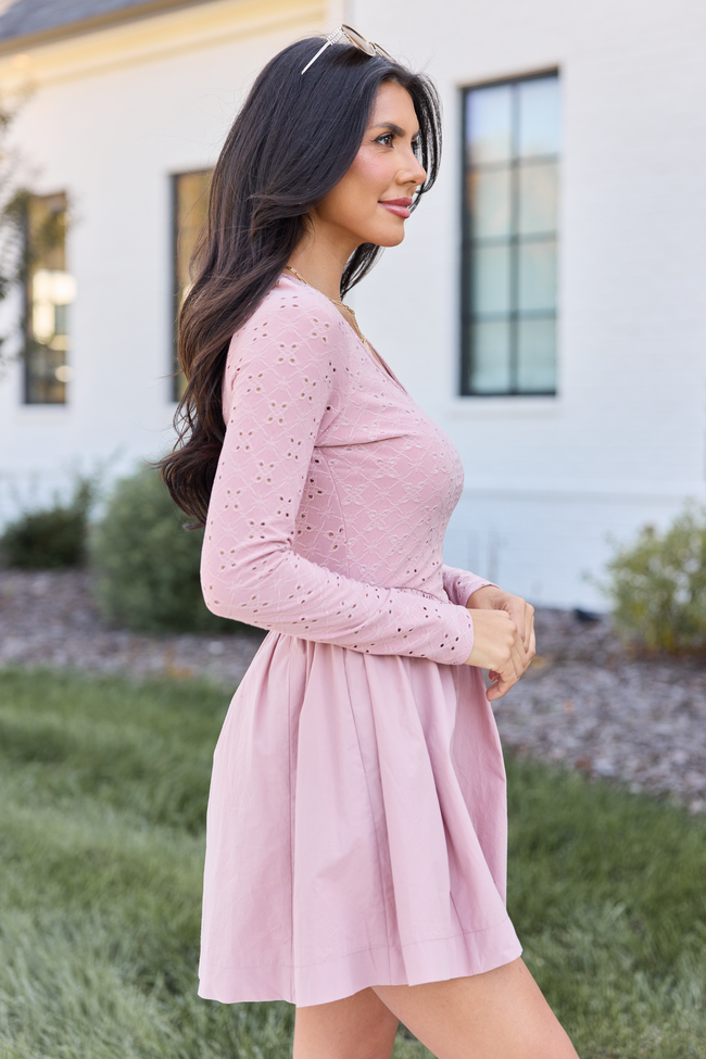Marina Pink Eyelet Mini Dress - Image 4