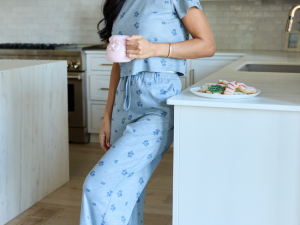Lainey Waffle Knit Blue Floral Pajama Pants