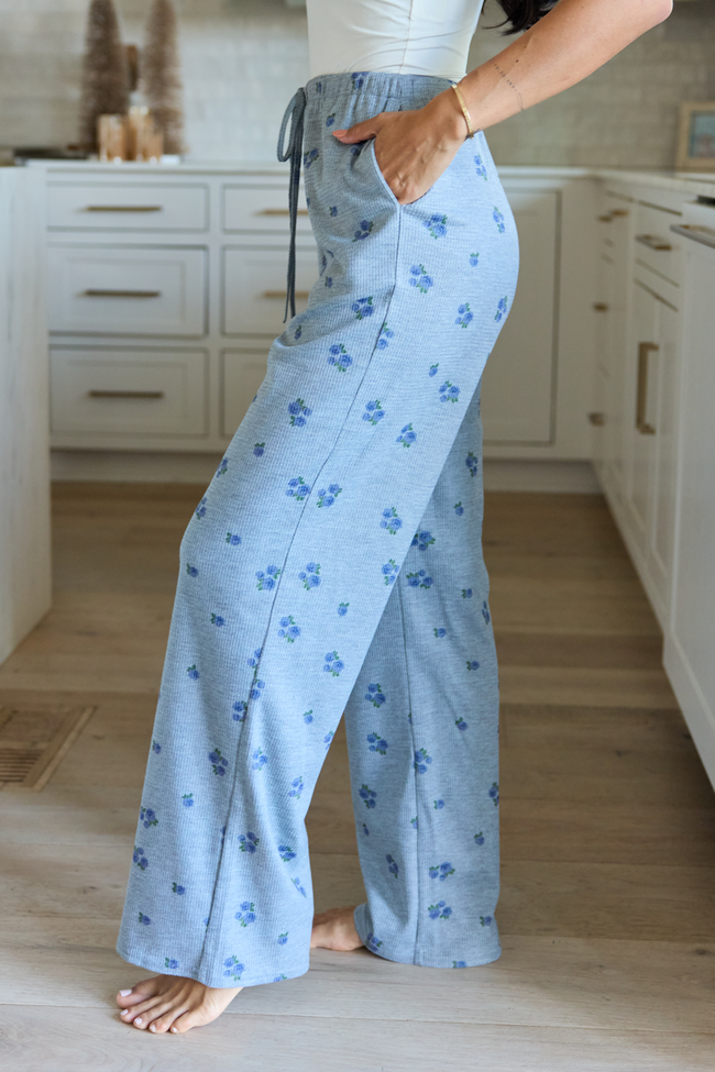 Lainey Waffle Knit Blue Floral Pajama Pants - Image 3