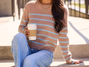 Serenity Striped Brown and Blue Pullover Sweater