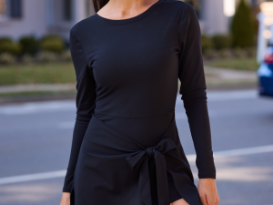 On My Terms Black Long Sleeve Active Wrap Dress