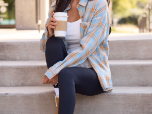 Rory Blue And Brown Plaid Flannel Button Down Top