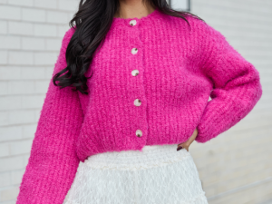 Taye Hot Pink Chunky Boucle Cardigan